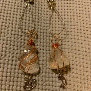 Quartz earrings wire wrapped handmade